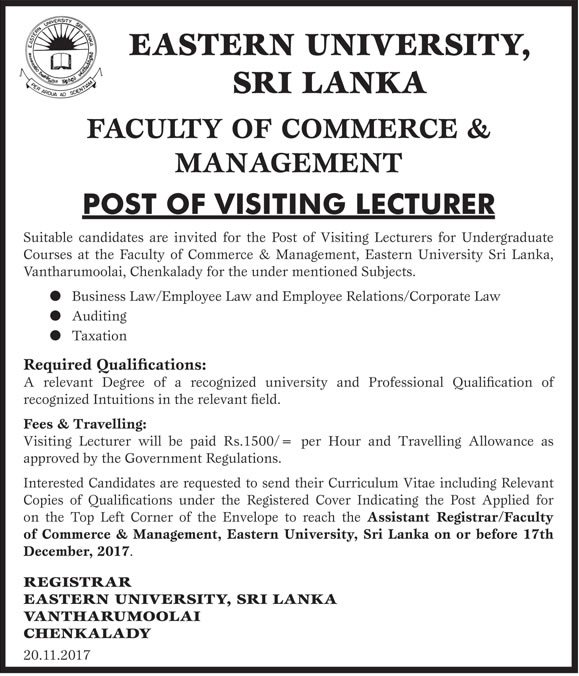 Visiting Lecturer - Eastern University